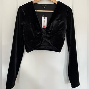 Dynamite Black Velvety Long-Sleeve Crop Top